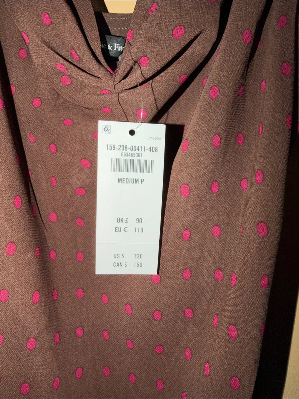 Abercrombie Satin Cowl-Neck Slip Dress Brown Polka Dot NWT size Medium Petite